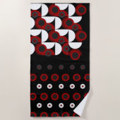 世紀半ばモダンの赤、黒、灰色 ビーチタオル (正面)