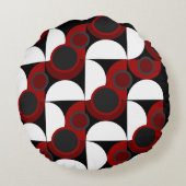 世紀半ばモダンの赤、黒、灰色 ラウンドクッション (裏面)