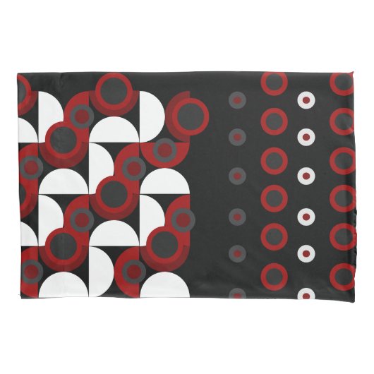 世紀半ばモダンの赤、黒、灰色 枕カバー (正面)