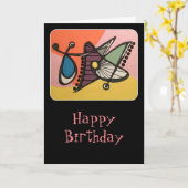 「世紀半ばモダン抽象芸術、絵を描いている蝶」の カード (黄色い花)