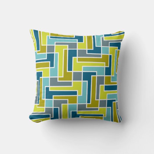 世紀半ば青緑モダンで幾何学的な色のブロック クッション (正面)