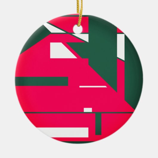 世紀半モダンばさくらんぼ赤白ダークグリーン セラミックオーナメント (正面)