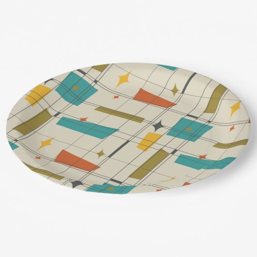 世紀半モダンばパターン(の模様が)ある ペーパープレート (アングル)