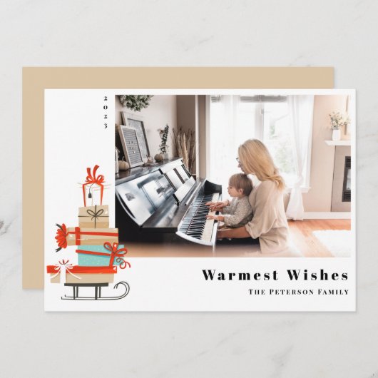 世紀半モダンば図解入りの、写真付きののクリスマス シーズンカード (正面/裏面)