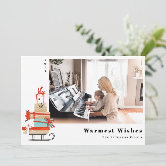 世紀半モダンば図解入りの、写真付きののクリスマス シーズンカード (スタンド正面)