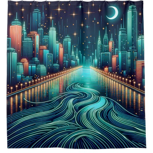 「世紀半モダンば夜景」 シャワーカーテン (正面)