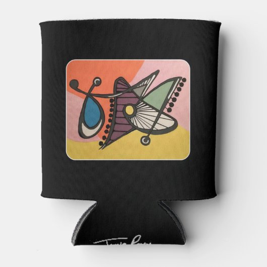 「世紀半モダンば抽象芸術、蝶絵画」 缶クーラー (正面)