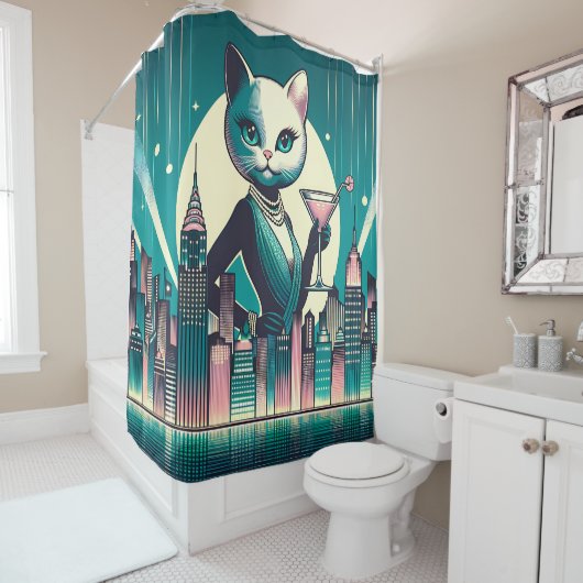 「世紀半モダンば白黒猫」 シャワーカーテン (インサイチュ)