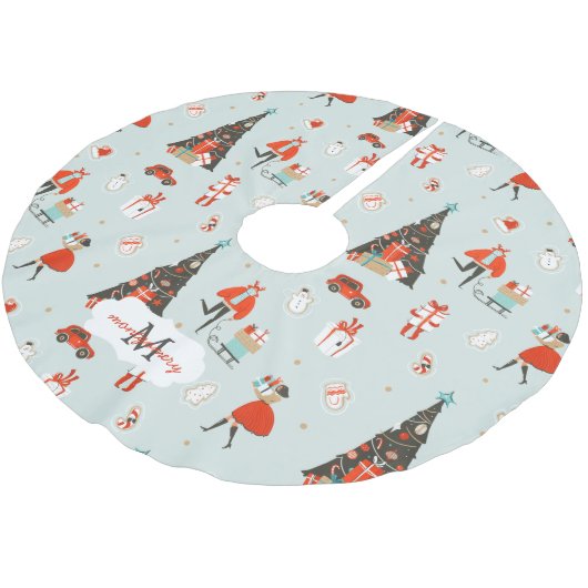 世紀半モダンば | クリスマスホリデーモノグラム ブラッシュドポリエステルツリースカート (アングル)