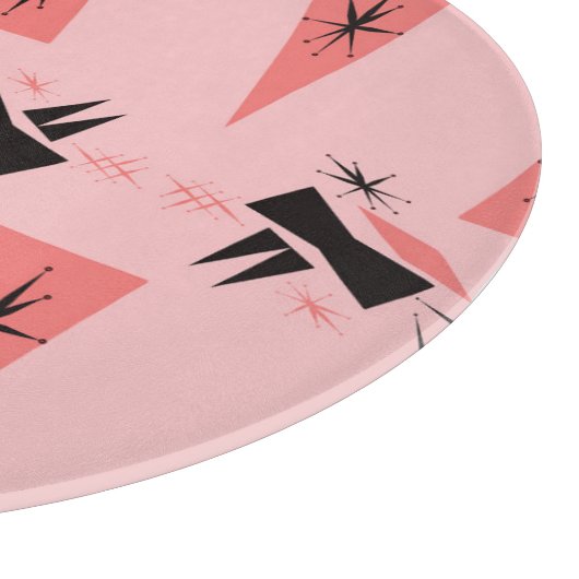 世紀半モダンば:ピンクの珊瑚の模様。 カッティングボード (角)