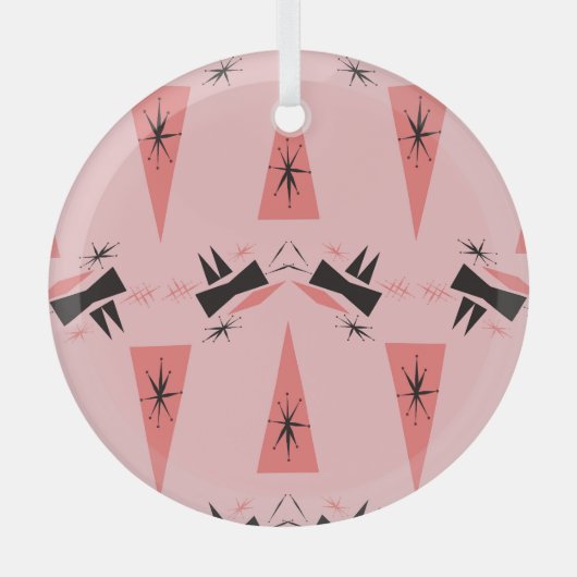 世紀半モダンば:ピンクの珊瑚の模様。 ガラスオーナメント (正面)