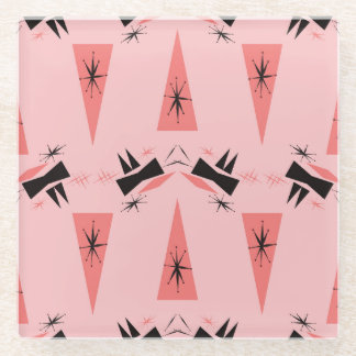 世紀半モダンば：ピンクの珊瑚の模様。 ガラスコースター