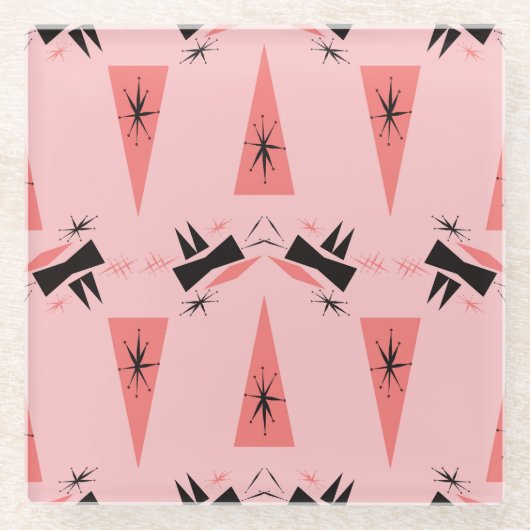 世紀半モダンば：ピンクの珊瑚の模様。 ガラスコースター (正面)