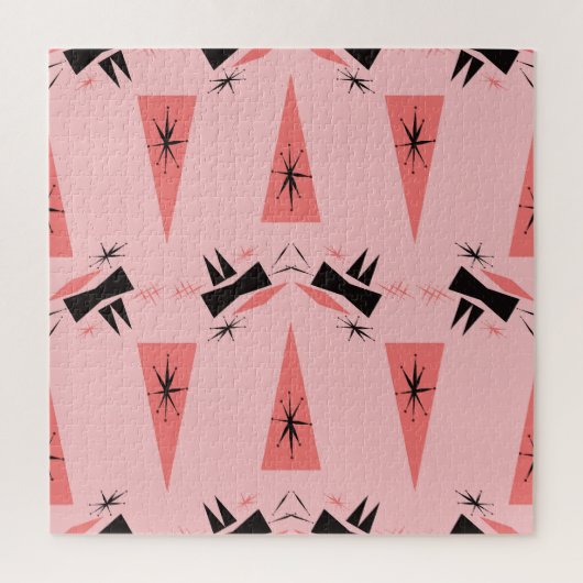 世紀半モダンば：ピンクの珊瑚の模様。 ジグソーパズル (縦)