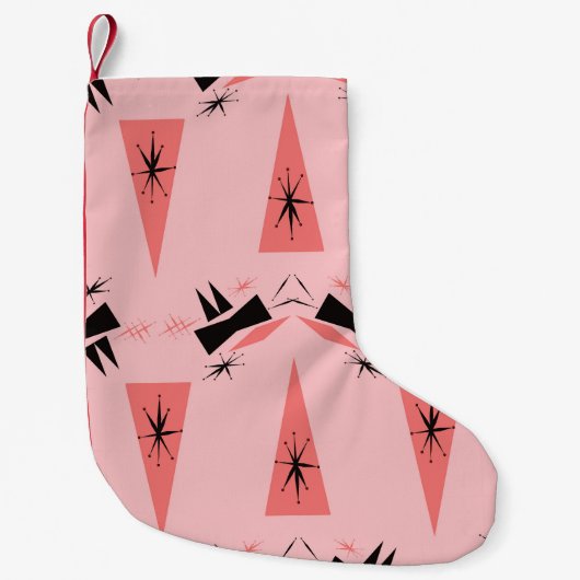 世紀半モダンば:ピンクの珊瑚の模様。 スモールクリスマスストッキング (正面)