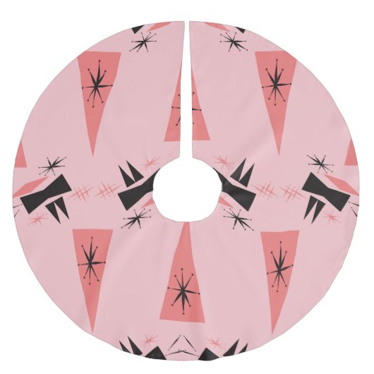 世紀半モダンば：ピンクの珊瑚の模様。 ブラッシュドポリエステルツリースカート (正面)