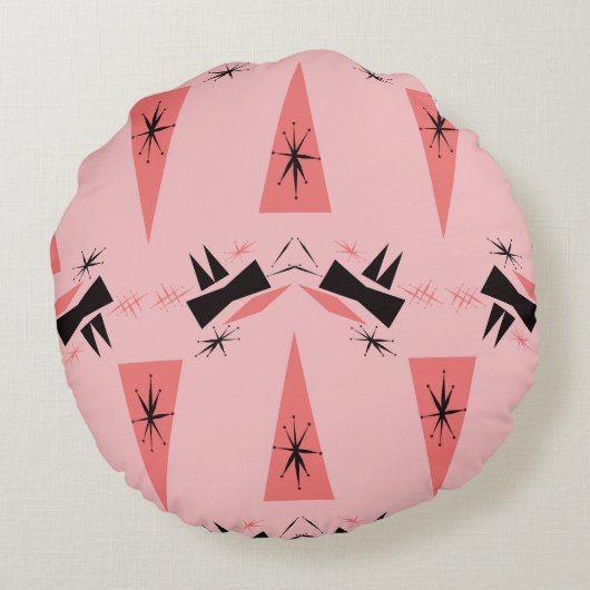 世紀半モダンば:ピンクの珊瑚の模様。 ラウンドクッション (裏面)