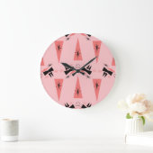 世紀半モダンば：ピンクの珊瑚の模様。 ラージ壁時計 (ホーム)
