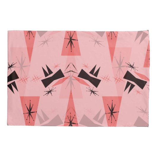 世紀半モダンば：ピンクの珊瑚の模様。 枕カバー (裏面)