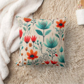 世紀半モダンば、青とオレンジの花 クッション (ブランケット)