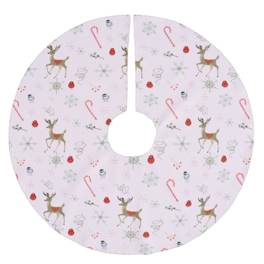 世紀半モダンば |《鳥》アメリカゴガラと可愛い牡鹿 ブラッシュドポリエステルツリースカート (正面)