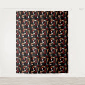 世紀半モダンば |黒、木フェイク材 |原子 タペストリー (正面)