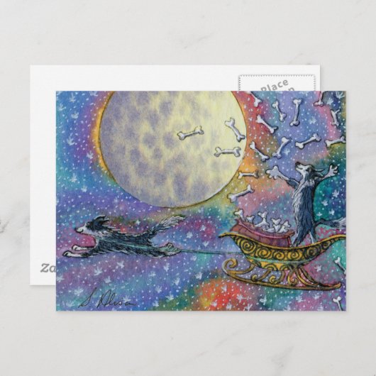 世縁ど界に骨を投げるコリー犬 ポストカード (正面/裏面)