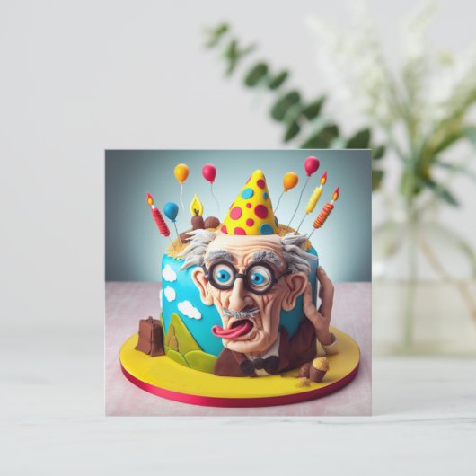 丘おもしろいの上のテーマのお誕生日ケーキ カード (スタンド正面)