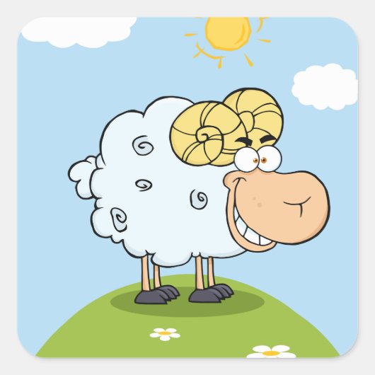 丘おもしろいの四角いステッカーの上の羊 スクエアシール (正面)