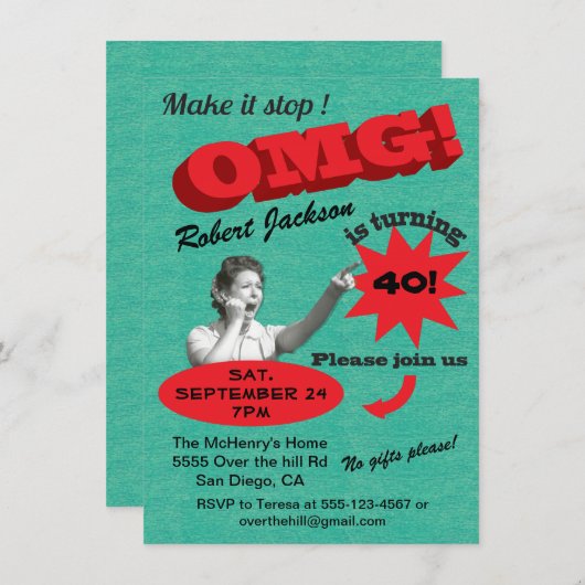 丘おもしろいの節目の誕生日招待状 招待状 (正面/裏面)