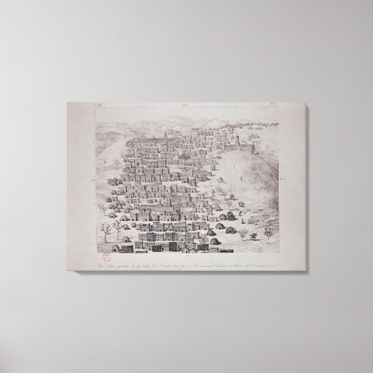 丘からのティンブクトゥの町の一部のビュー キャンバスプリント (正面)