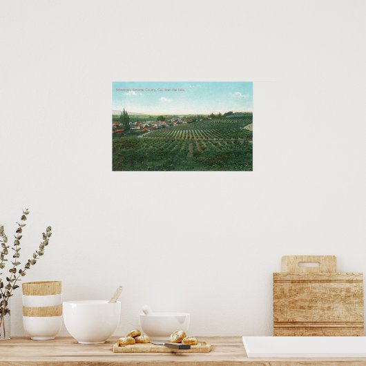 丘からソノマ郡町の空中表示 ポスター (キッチン)