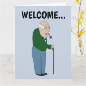 丘のおもしろいカードの上の老人の杖の誕生日 カード (黄色い花)