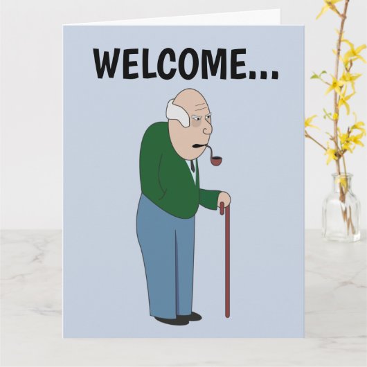 丘のおもしろいカードの上の老人の杖の誕生日 カード (黄色い花)