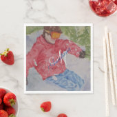 丘のスキーパーティーのモノグラム スタンダードランチョンナプキン (インサイチュ)