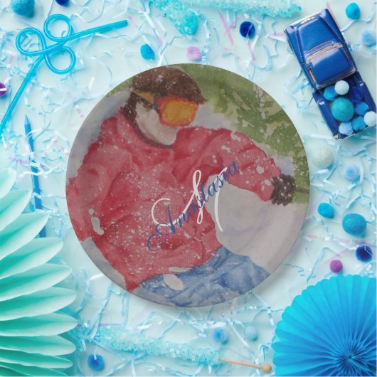 丘のスキーヤーのパーティーのモノグラム ペーパープレート (パーティー)