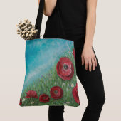 丘のトートバックの赤いケシ トートバッグ (クローズアップ)