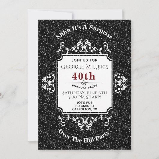 丘のパーティーの招待上のゴシック様式スカルのペイズリー 招待状 (正面)