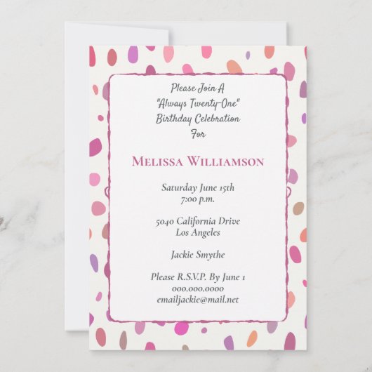 丘のマイル標石の誕生日にかわいいピンク 招待状 (裏面)