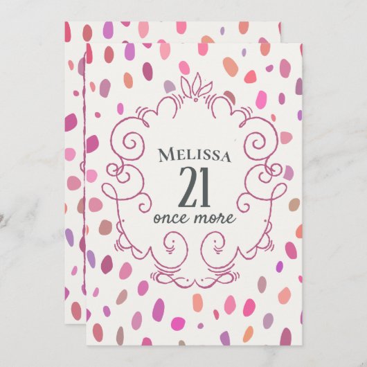 丘のマイル標石の誕生日にかわいいピンク 招待状 (正面/裏面)