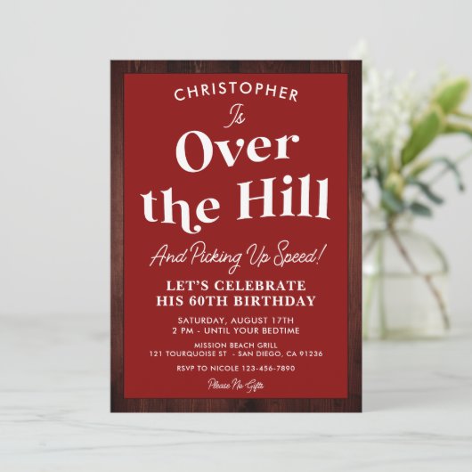 丘の上おもしろいで任意の年齢の誕生日パーティー 招待状 (スタンド正面)