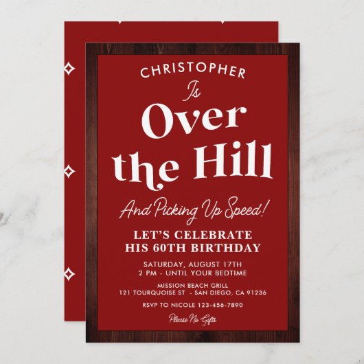 丘の上おもしろいで任意の年齢の誕生日パーティー 招待状 (正面/裏面)