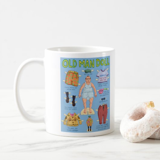 丘の上おもしろいに – 老人紙人形。 コーヒーマグカップ (ドーナツ)