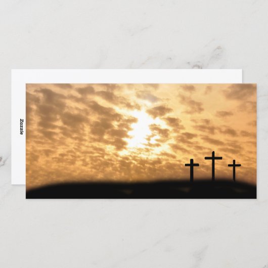 丘の上に十字架イースター"彼は上昇している"写真カード シーズンカード (正面/裏面)