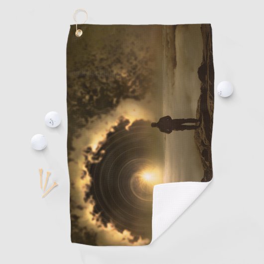 丘の上に立って大きな丘を見ている人 ゴルフタオル (インサイチュ)