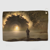 丘の上に立って大きな丘を見ている人 ゴルフタオル (横)