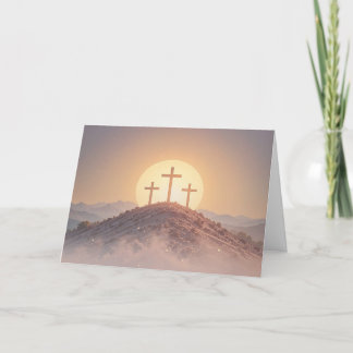 丘の上に3つの十字架の宗教的なイースター シーズンカード