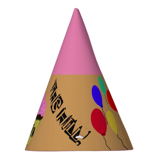 丘の上に30位のピンクのカップケーキの風船の帽子 パーティーハット (右)