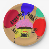 丘の上のピンクのカップケーキバルーンプレート ペーパープレート (正面)