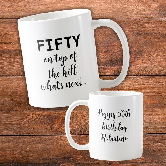 丘の上のフィフティ・フィフティ 50歳の誕生日 コーヒーマグカップ